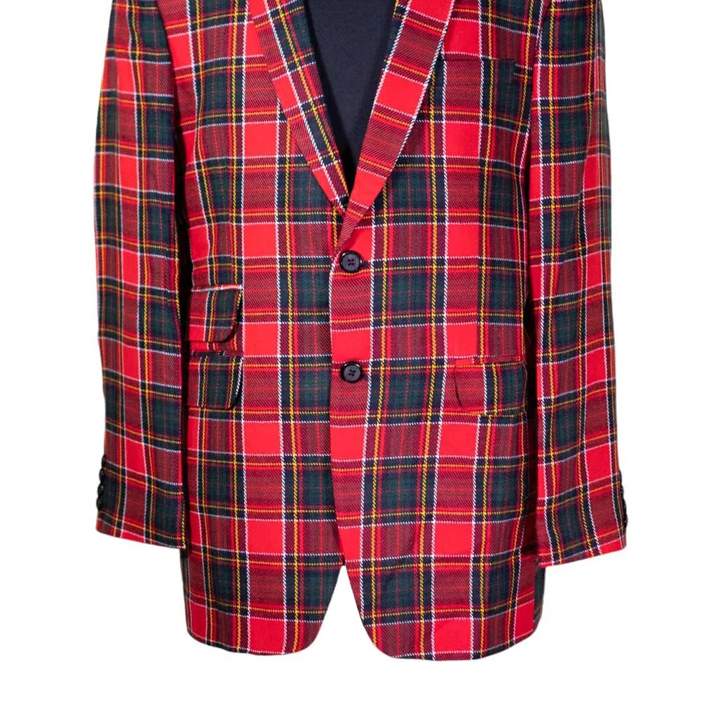 Mens Blazer Red Green Tartan Plaid Wool Dress Formal Suit Jacket Wedding Sport Coat 42R