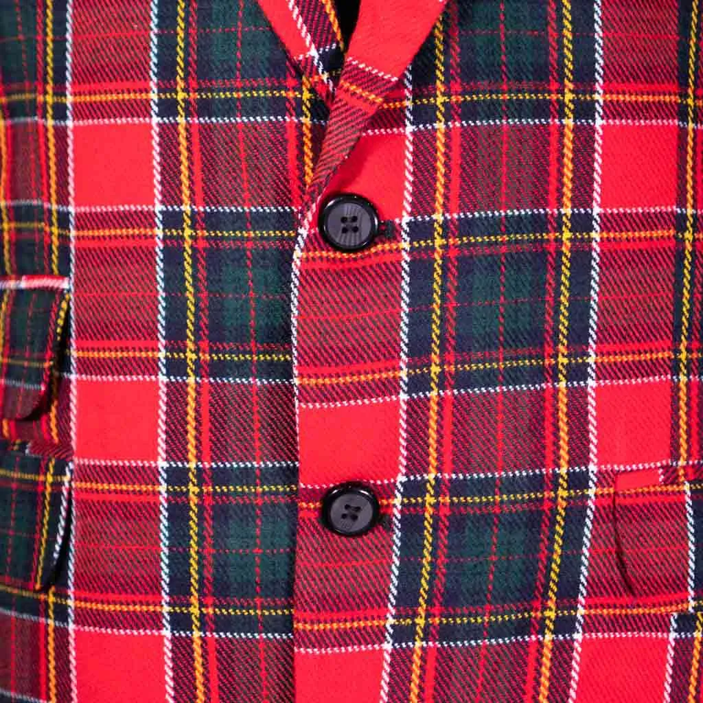 Mens Blazer Red Green Tartan Plaid Wool Dress Formal Suit Jacket Wedding Sport Coat 42R