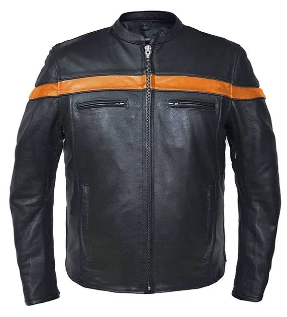 Men's Buffalo Leather Jacket with Orange Stripe