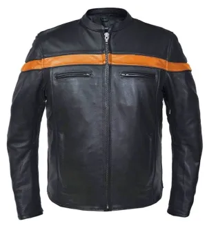 Men's Buffalo Leather Jacket with Orange Stripe