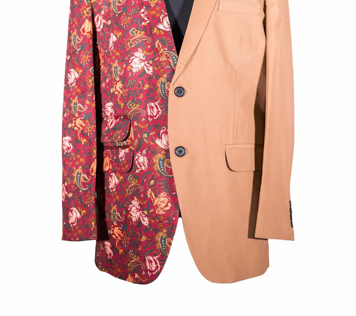 Men's Contrast Panel Solid Brown and Floral Blazer (42R)