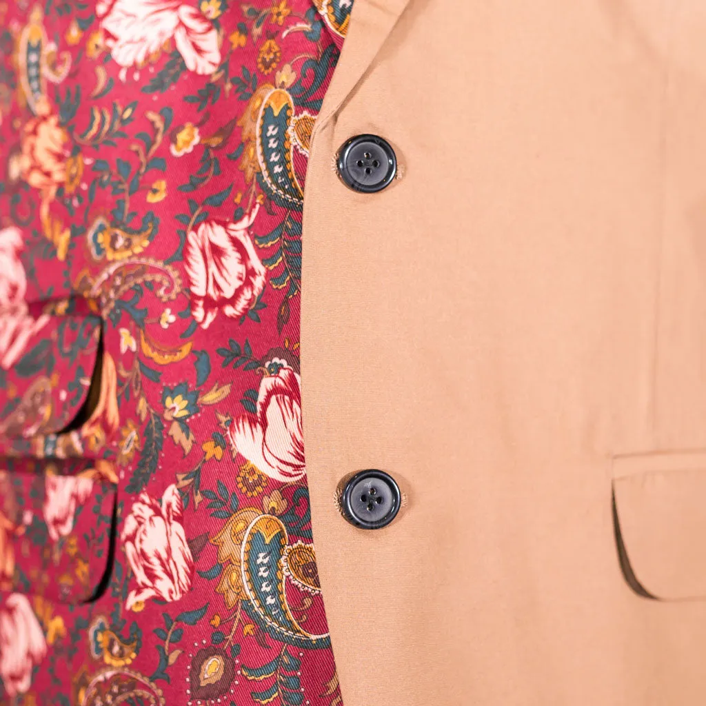 Men's Contrast Panel Solid Brown and Floral Blazer (42R)