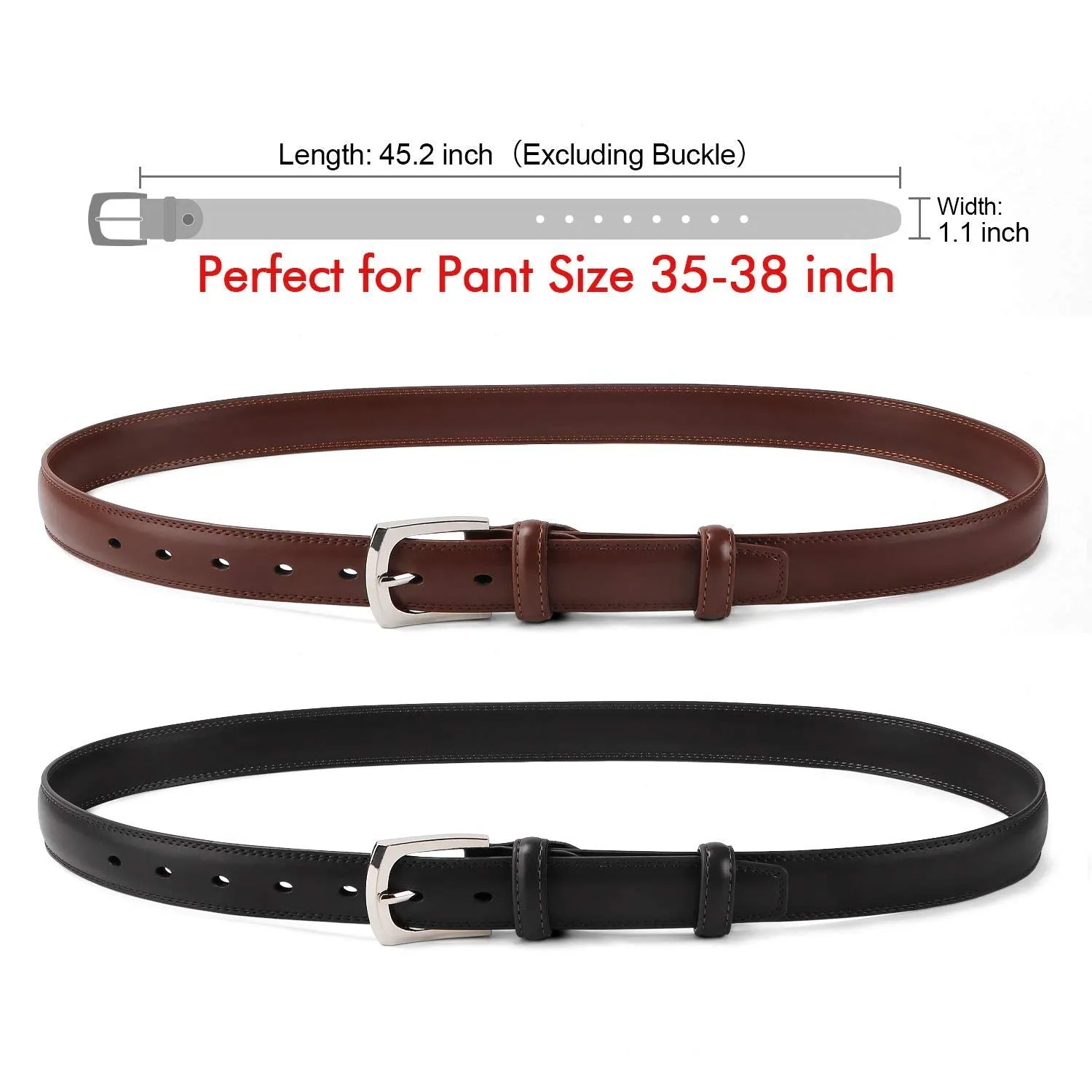 Men's Dress Belt Genuine Leather Black Design Belt with Prong Buckle Elegant Gift Box