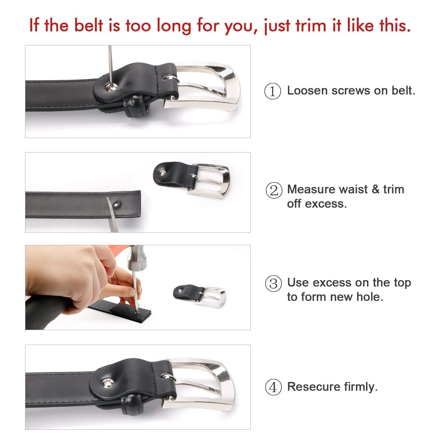 Men's Dress Belt Genuine Leather Black Design Belt with Prong Buckle Elegant Gift Box
