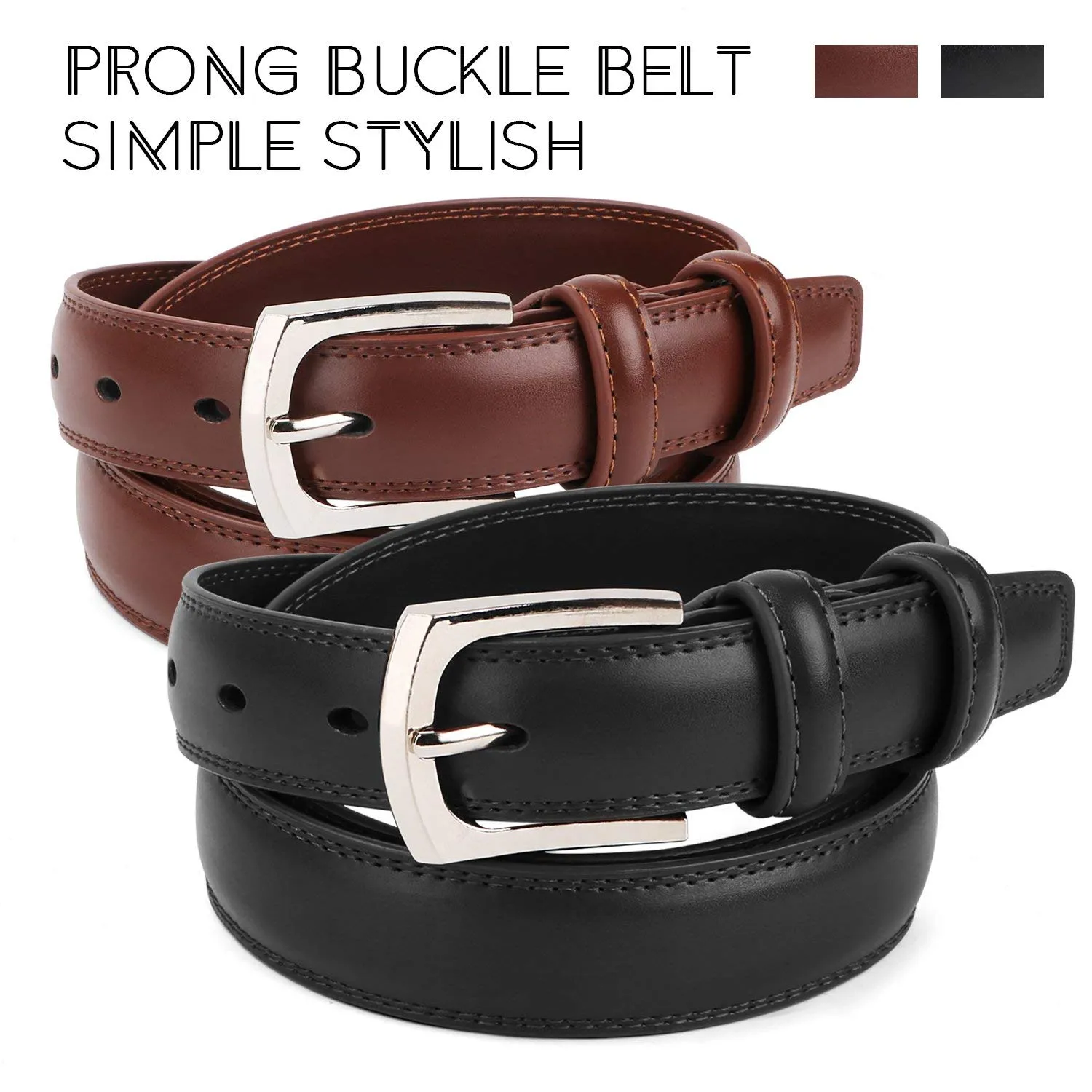 Men's Dress Belt Genuine Leather Black Design Belt with Prong Buckle Elegant Gift Box