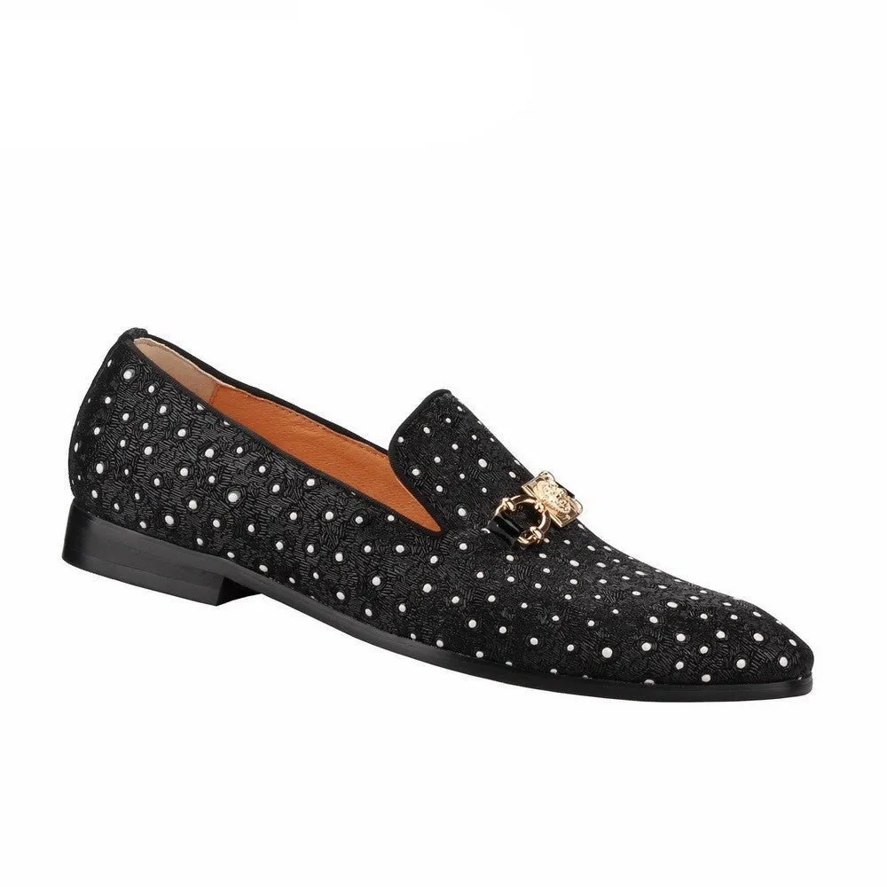Mens Loafers shoes Lion  White dot Slip On Shoes