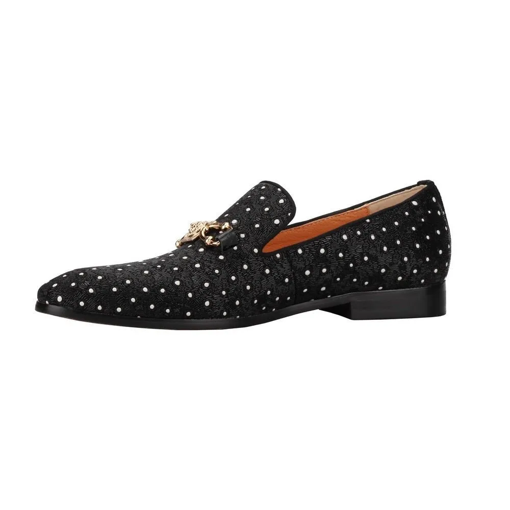 Mens Loafers shoes Lion  White dot Slip On Shoes