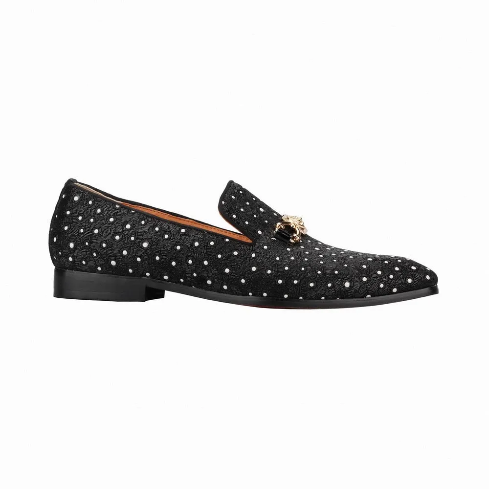 Mens Loafers shoes Lion  White dot Slip On Shoes