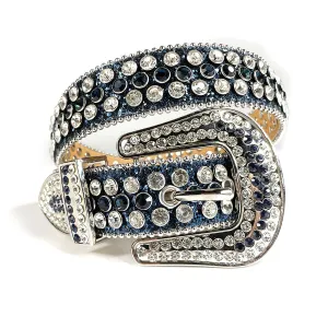 Mens Rhinestones Alligator Leather Belt Dark Blue