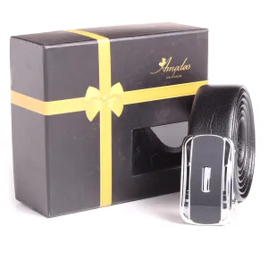 Men's Smart Ratchet No Holes Automatic Buckle Belt in Black Belt - Two-Toned Silver Checkered Color
