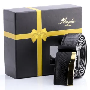 Men's Smart Ratchet No Holes Automatic Buckle Belt in Gold & Black Color