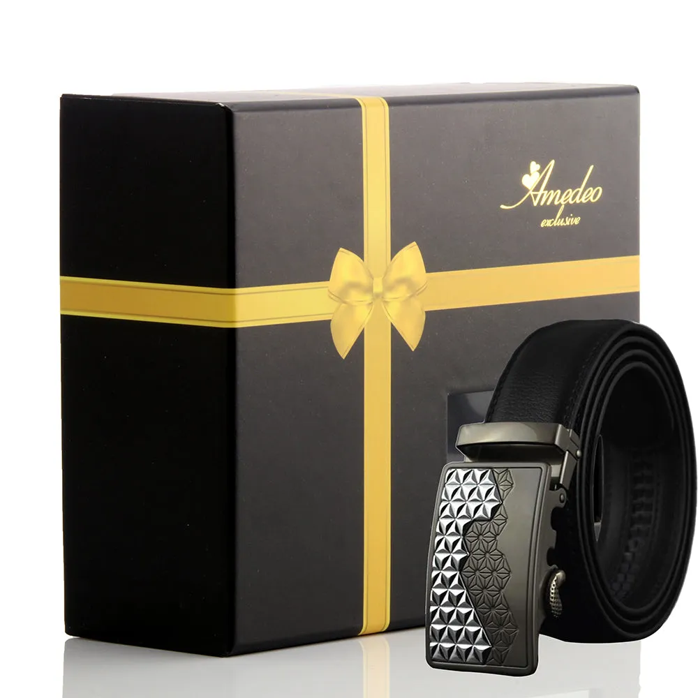 Men's Smart Ratchet No Holes Automatic Buckle Belt in Gun Metal Black Color