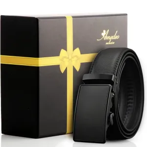 Men's Smart Ratchet No Holes Automatic Buckle Belt in Metallic Black Color