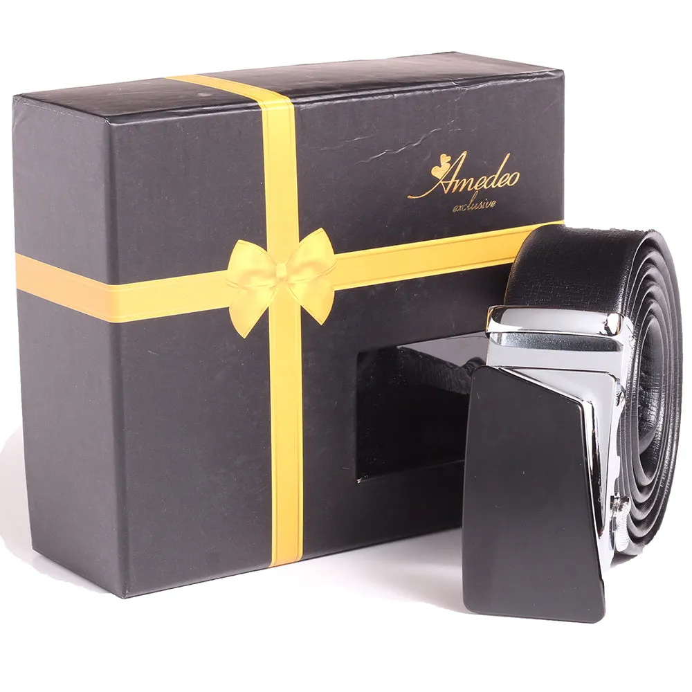 Men's Smart Ratchet No Holes Automatic Buckle Belt in Silver & Black Color