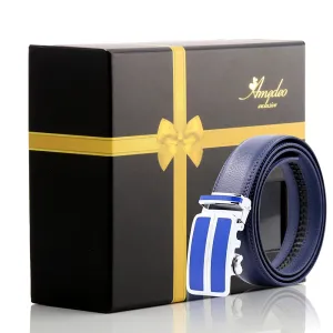 Men's Smart Ratchet No Holes Automatic Buckle Belt in Silver & Blue Color