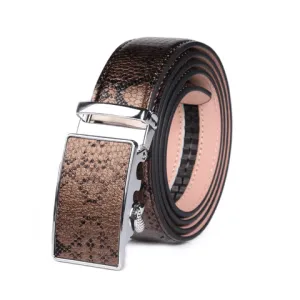 Men's Smart Ratchet No Holes Automatic Buckle Belt in Snake Skin - Bronze Color