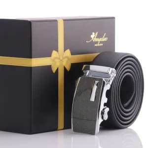 Men's Stainless Steel Black Belt - Gold & Black Buckle Belt