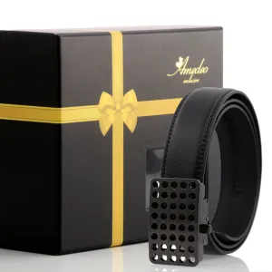 Men's Stainless Steel Black Belt with Black Buckle