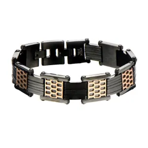 Men's Stainless Steel IP Black & IP Rose Gold Car Grille Polished Link Bracelet