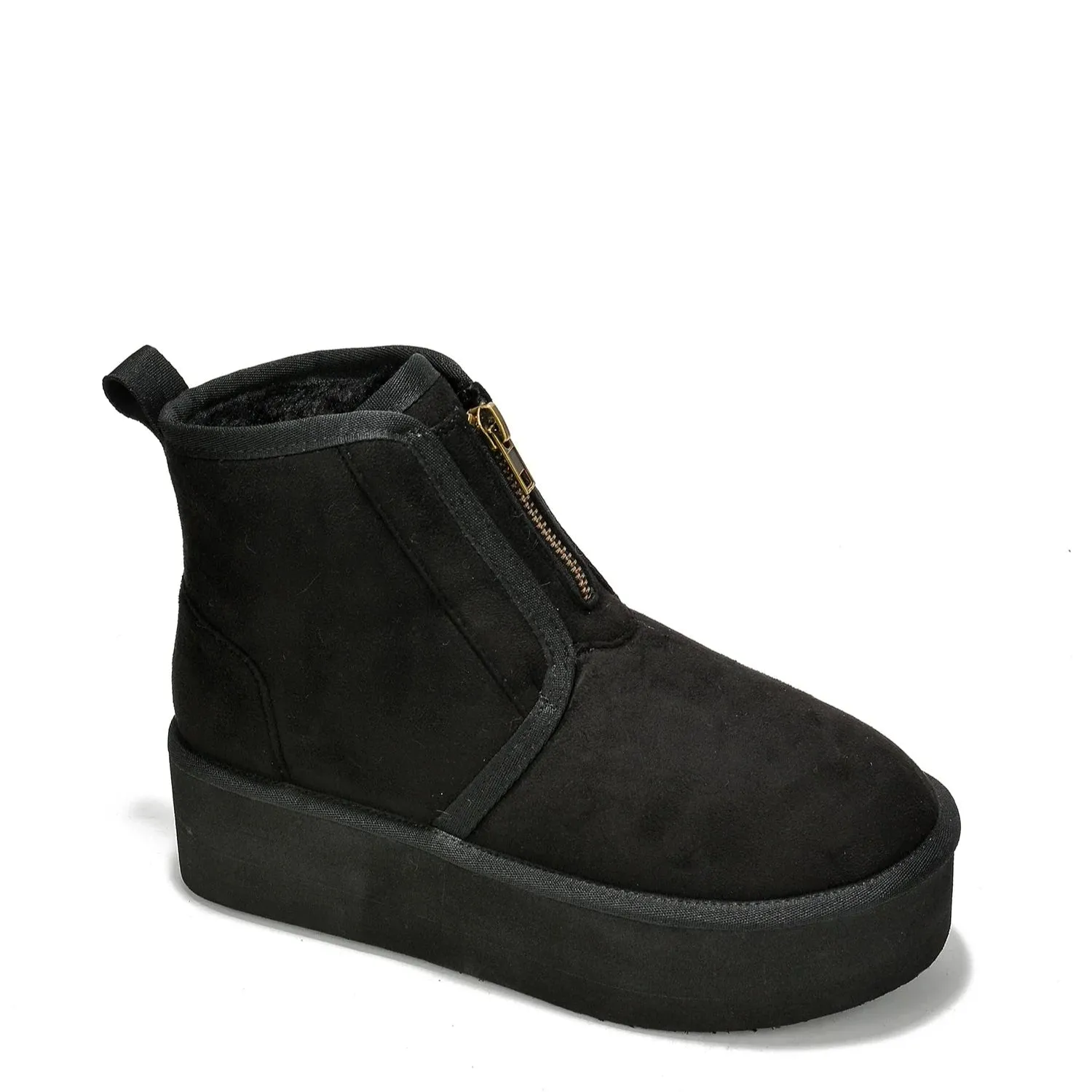 MIANE Black Faux Suede Zip Up Bootie - Faux Fur Lining