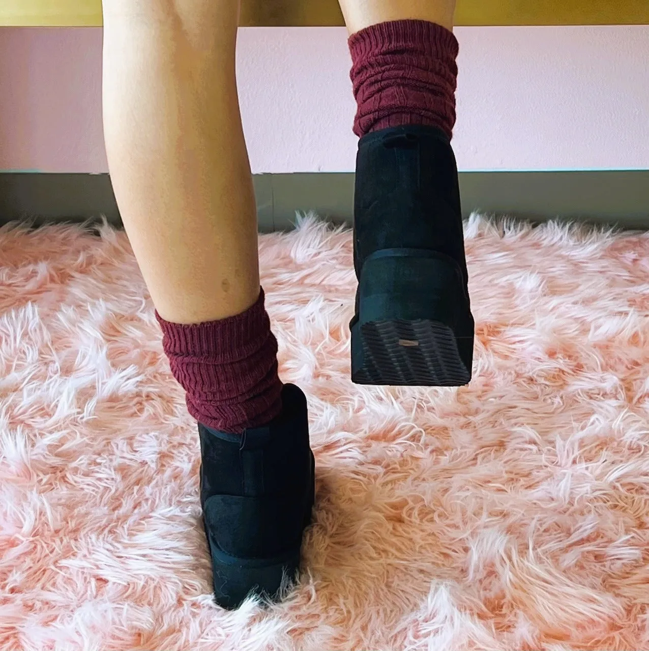 MIANE Black Faux Suede Zip Up Bootie - Faux Fur Lining