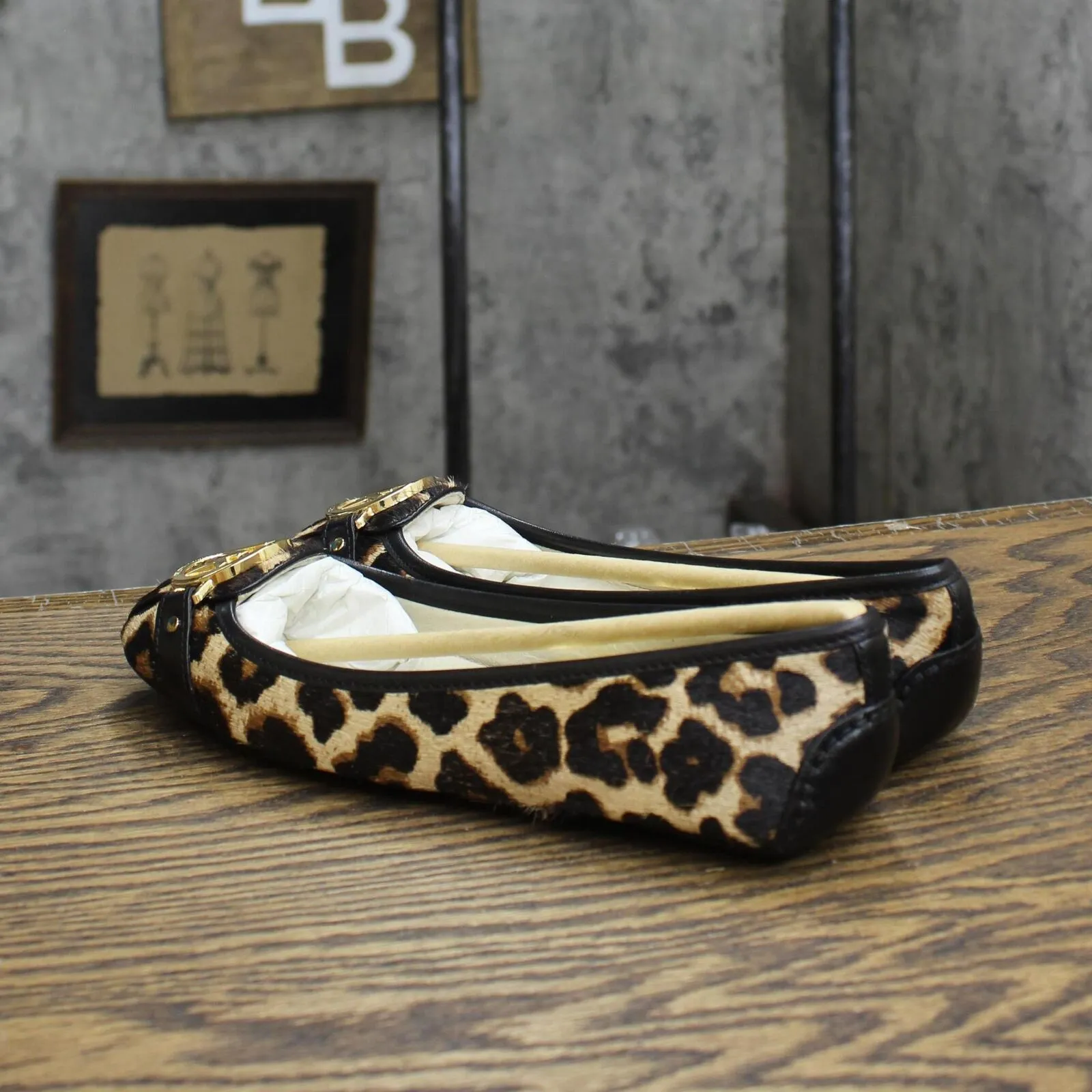MICHAEL Michael Kors Vintage Fulton Moccasin Leather Flats Leopard Brown 5.5M