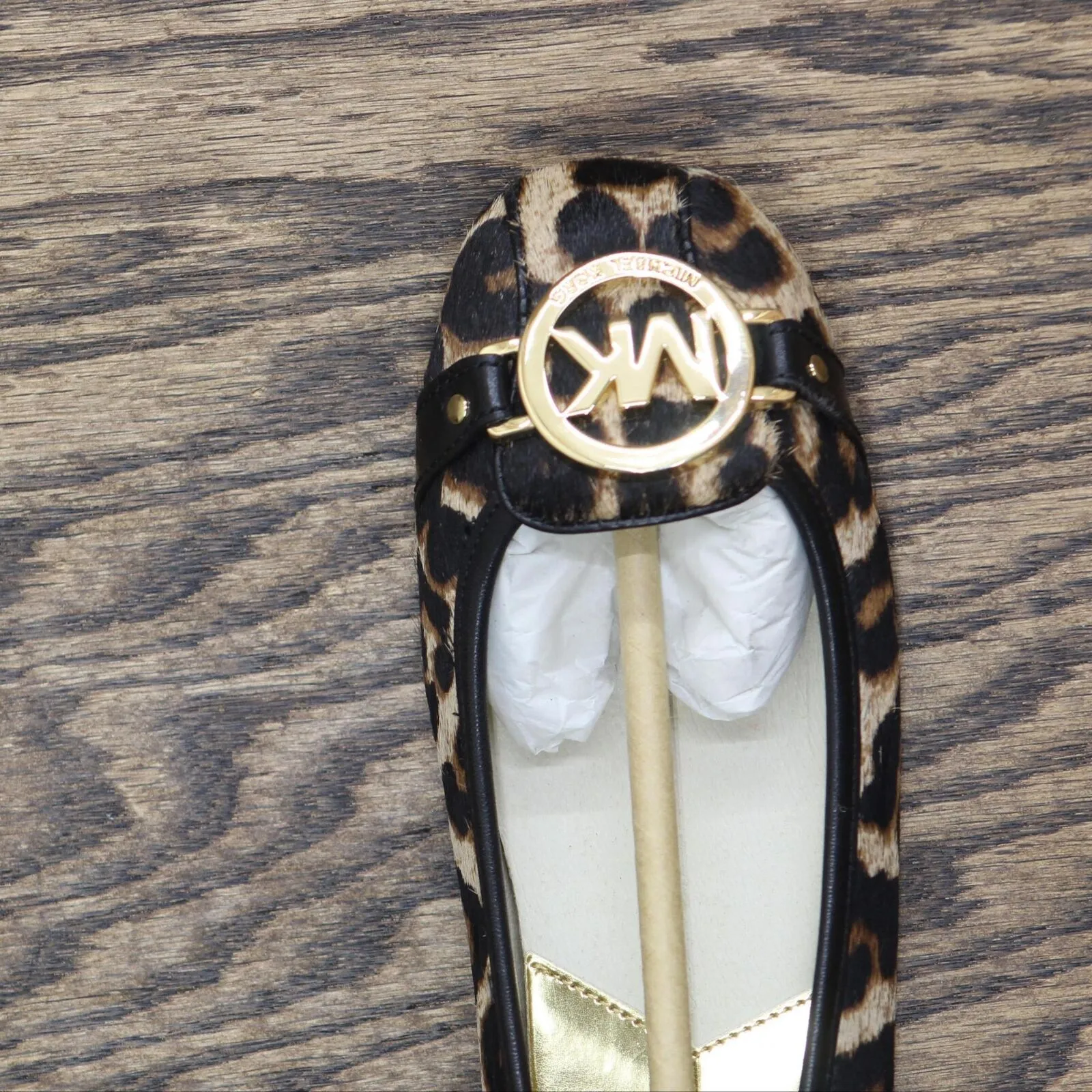 MICHAEL Michael Kors Vintage Fulton Moccasin Leather Flats Leopard Brown 5.5M