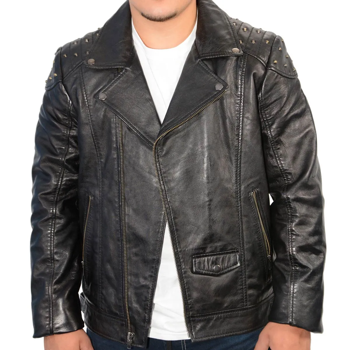 Milwaukee Leather SFM1825 Men's 'Studded' Black Leather Motorcycle Style Jacket