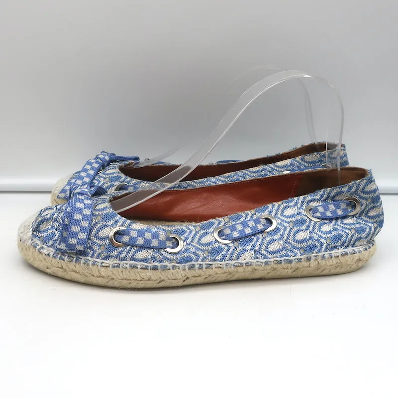 Missoni Lace-Up Espadrille Flats Blue/White Knit Size 39