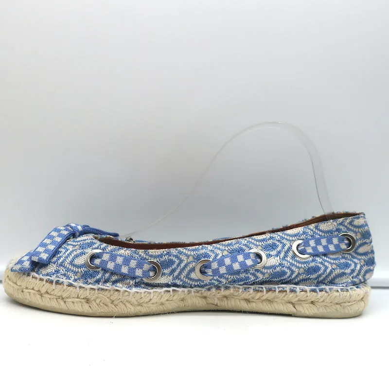 Missoni Lace-Up Espadrille Flats Blue/White Knit Size 39
