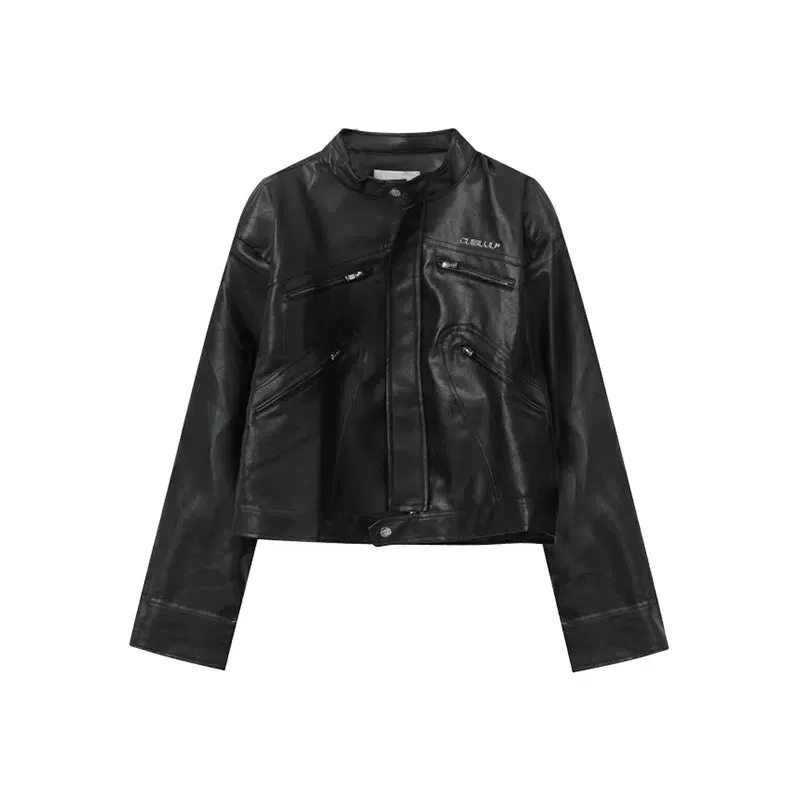 Multi-zipper Leather Motorcycle Jacket