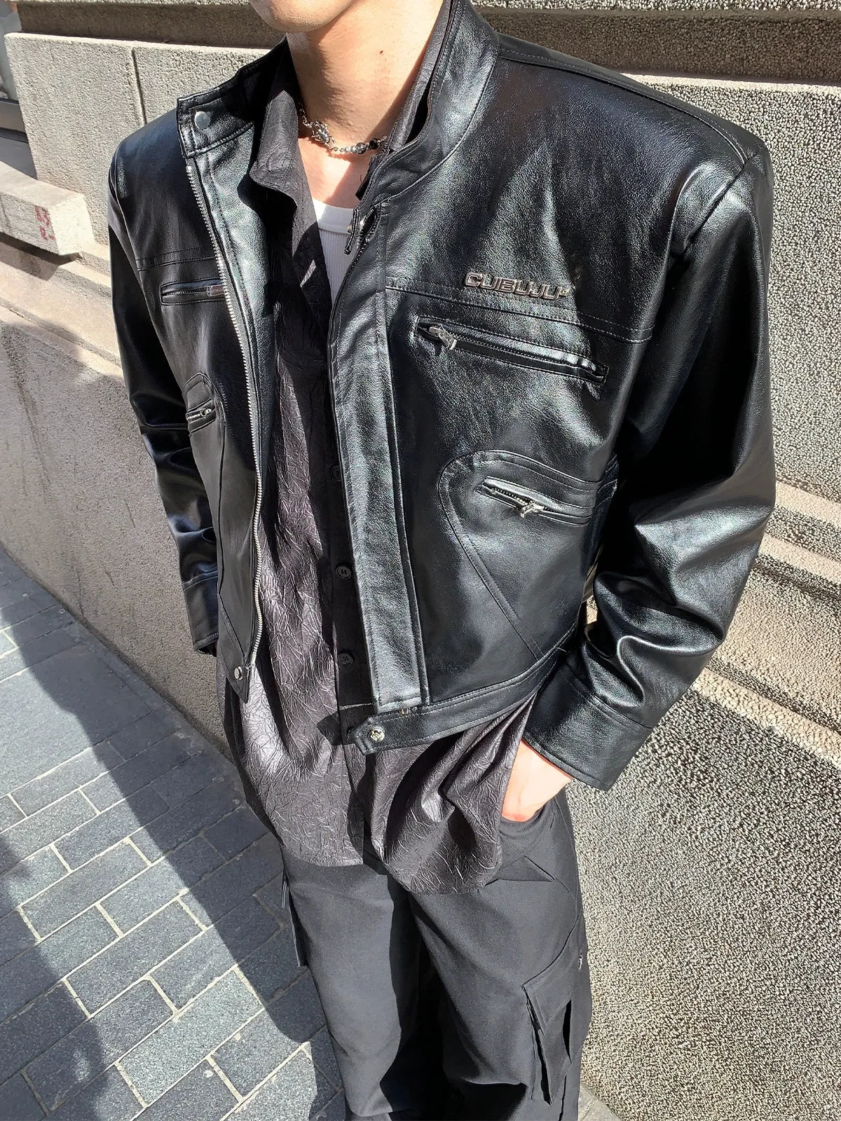 Multi-zipper Leather Motorcycle Jacket