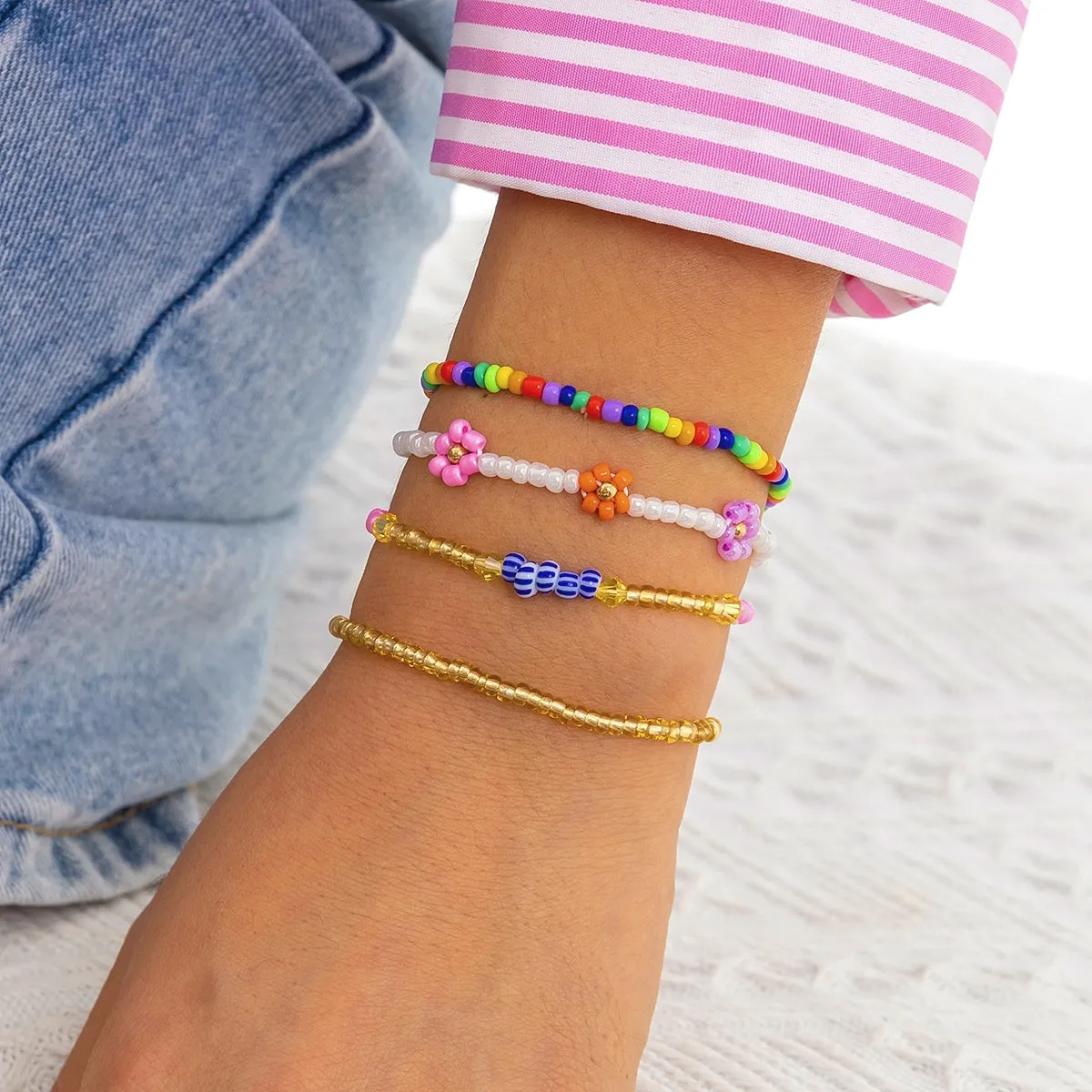 Multicolor Howlite & Acrylic Bead Stretch Bracelet Set