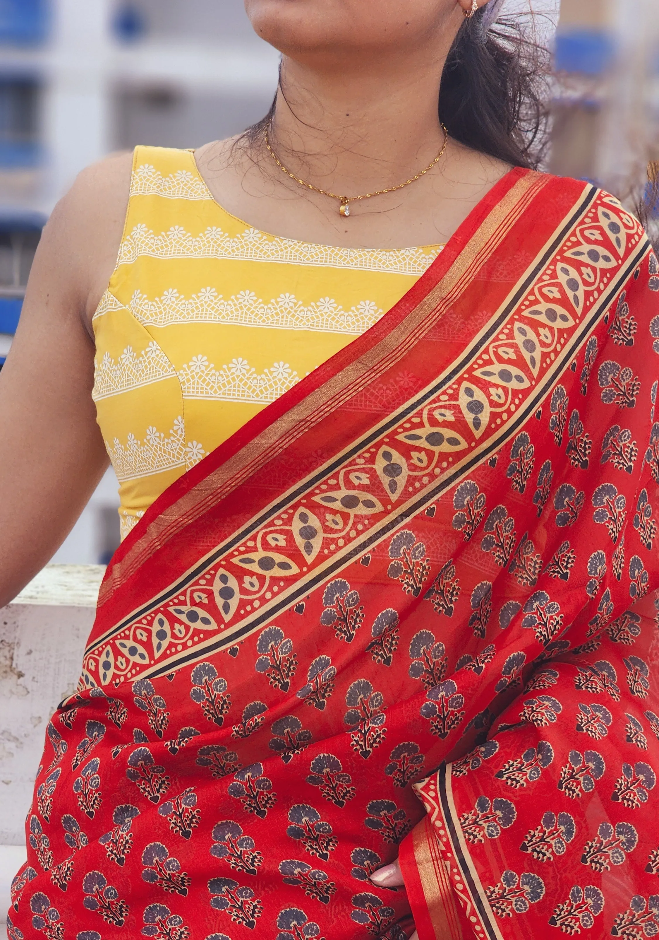 Mustard Sleeveless Cotton Blouse