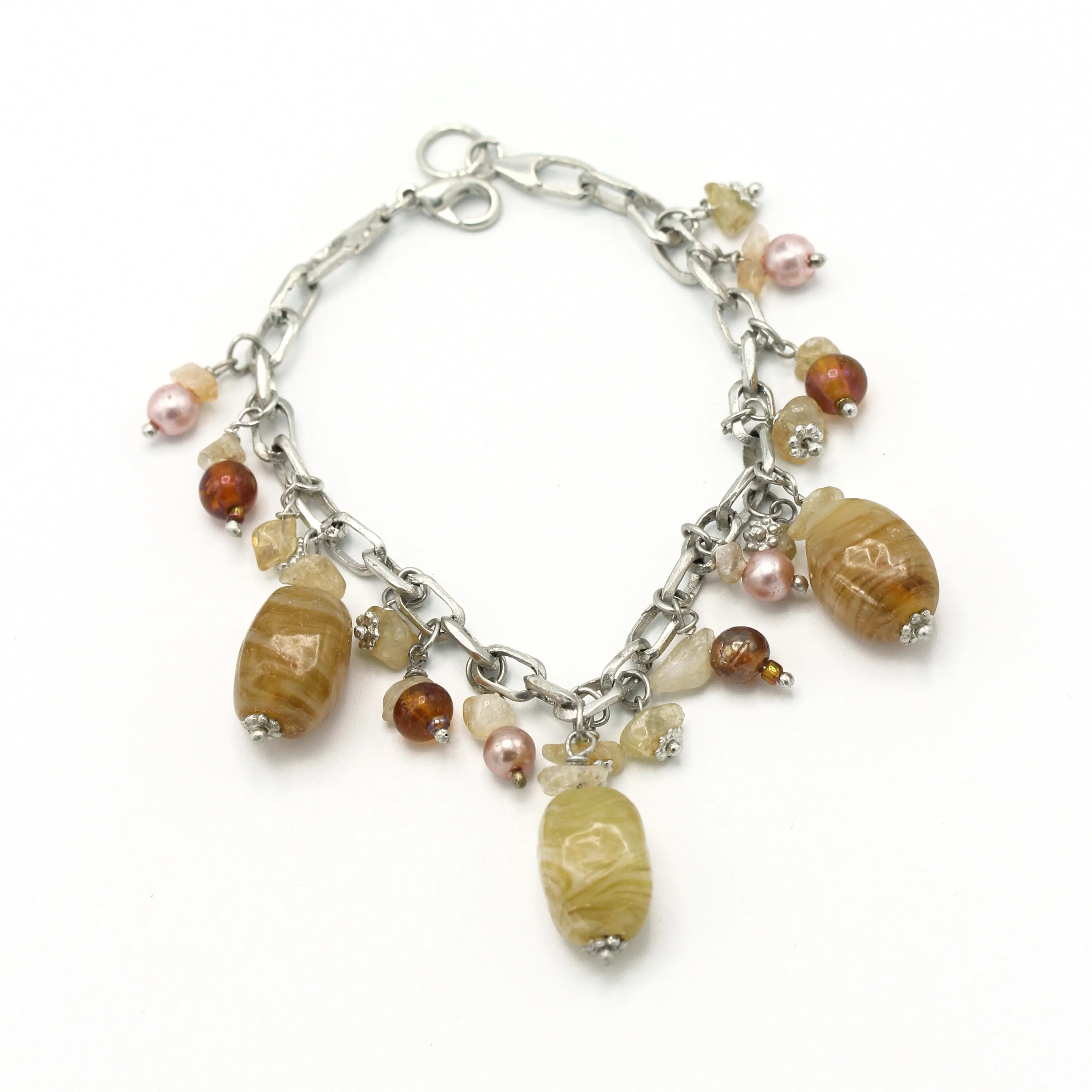 NATURAL BEED SILVER CHAIN BRACELET# FW-FG32177BR62 (SHBD9)
