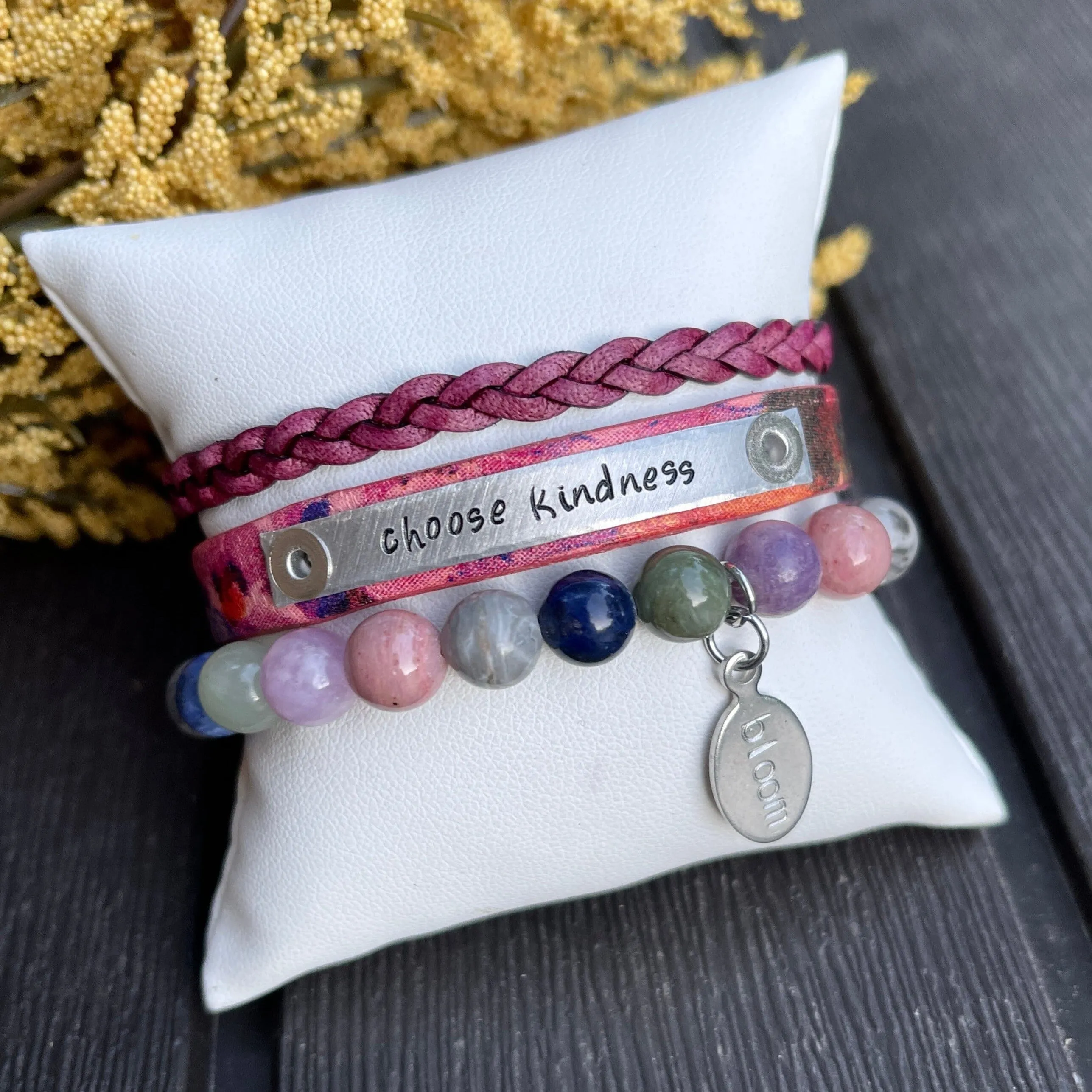Natural Pastel Bloom Mix Bead Bracelet | Bloom Charm | 8mm | Natural Gemstone | Womens