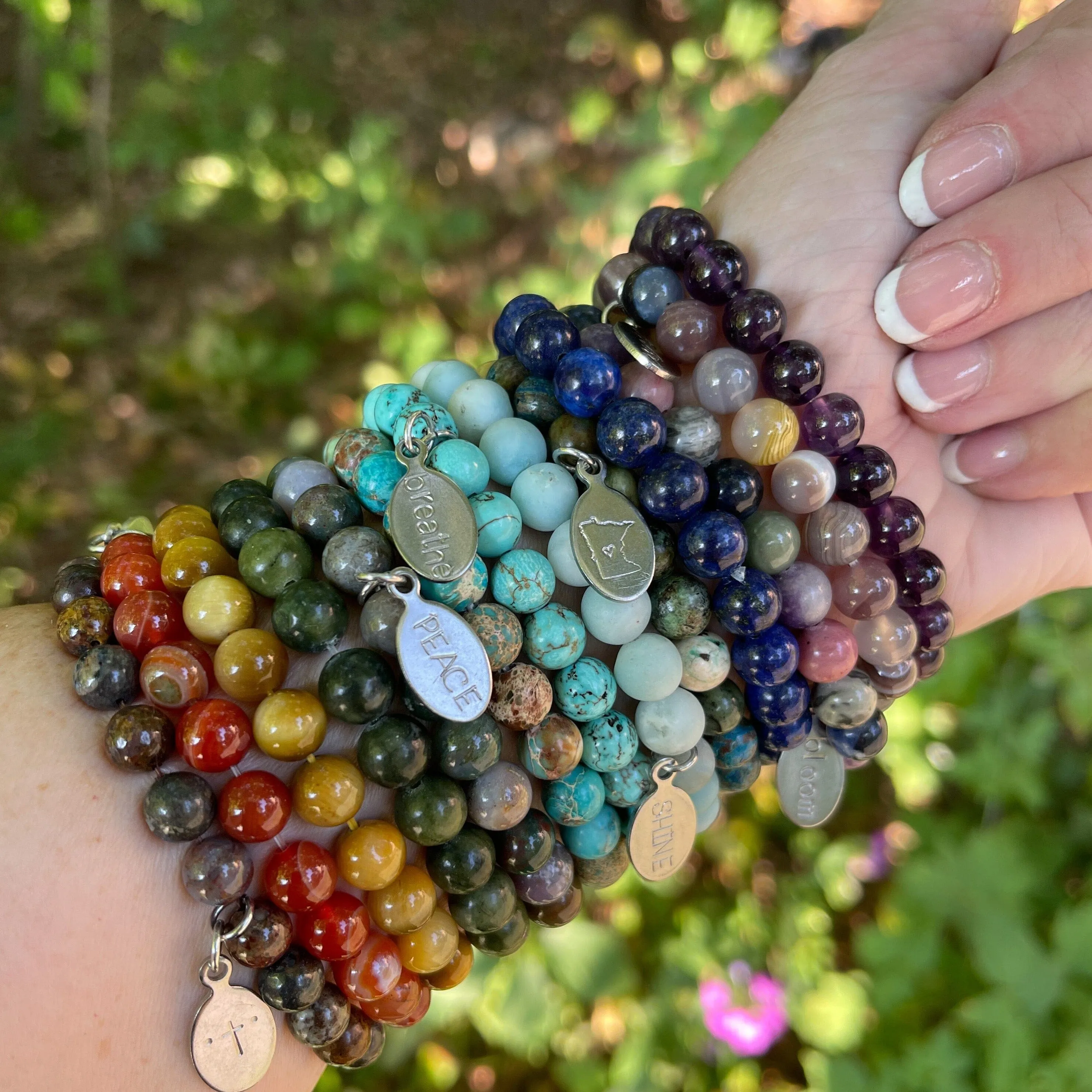 Natural Pastel Bloom Mix Bead Bracelet | Bloom Charm | 8mm | Natural Gemstone | Womens