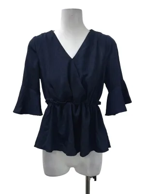 Navy V Peplum Top