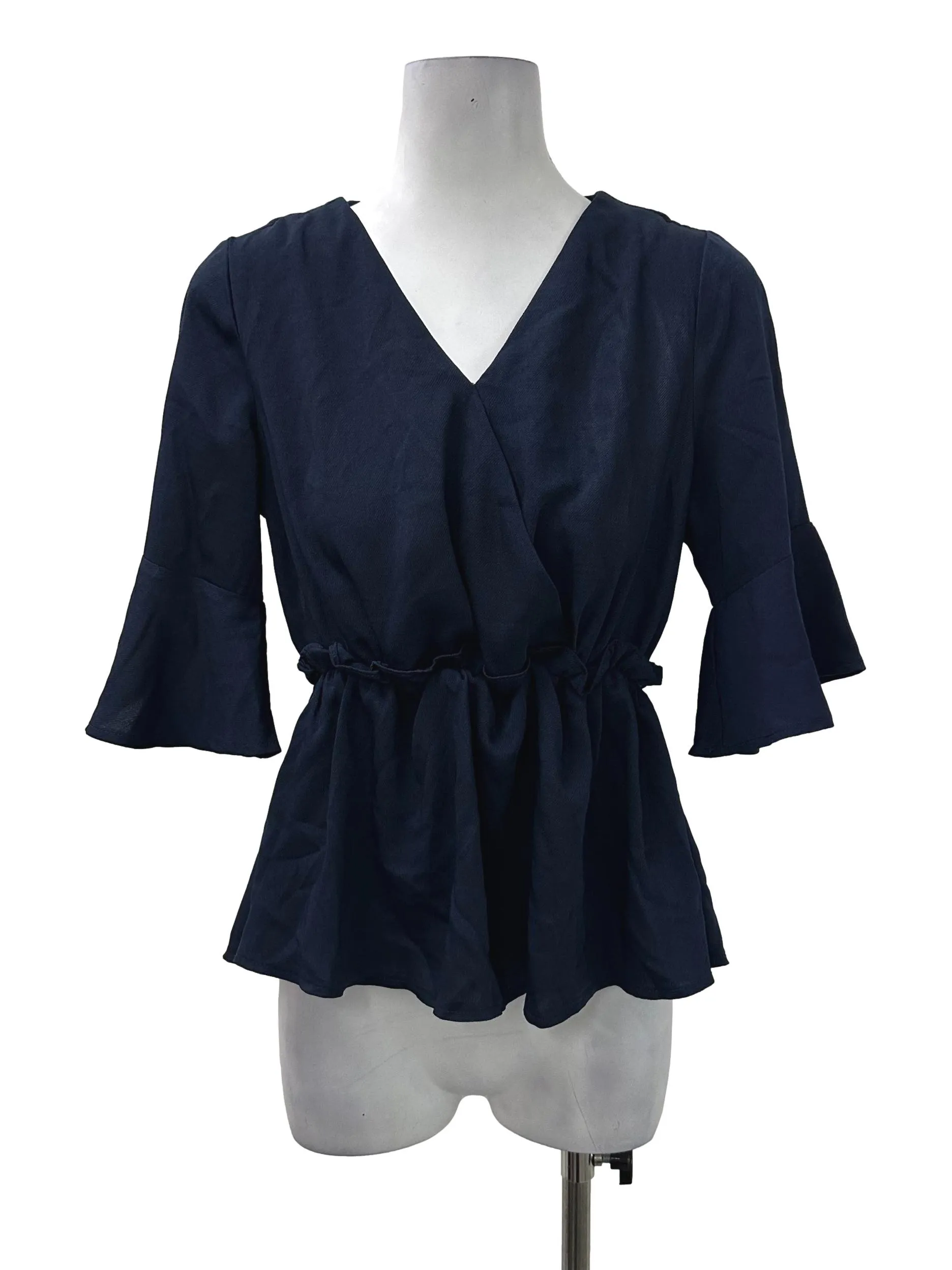 Navy V Peplum Top
