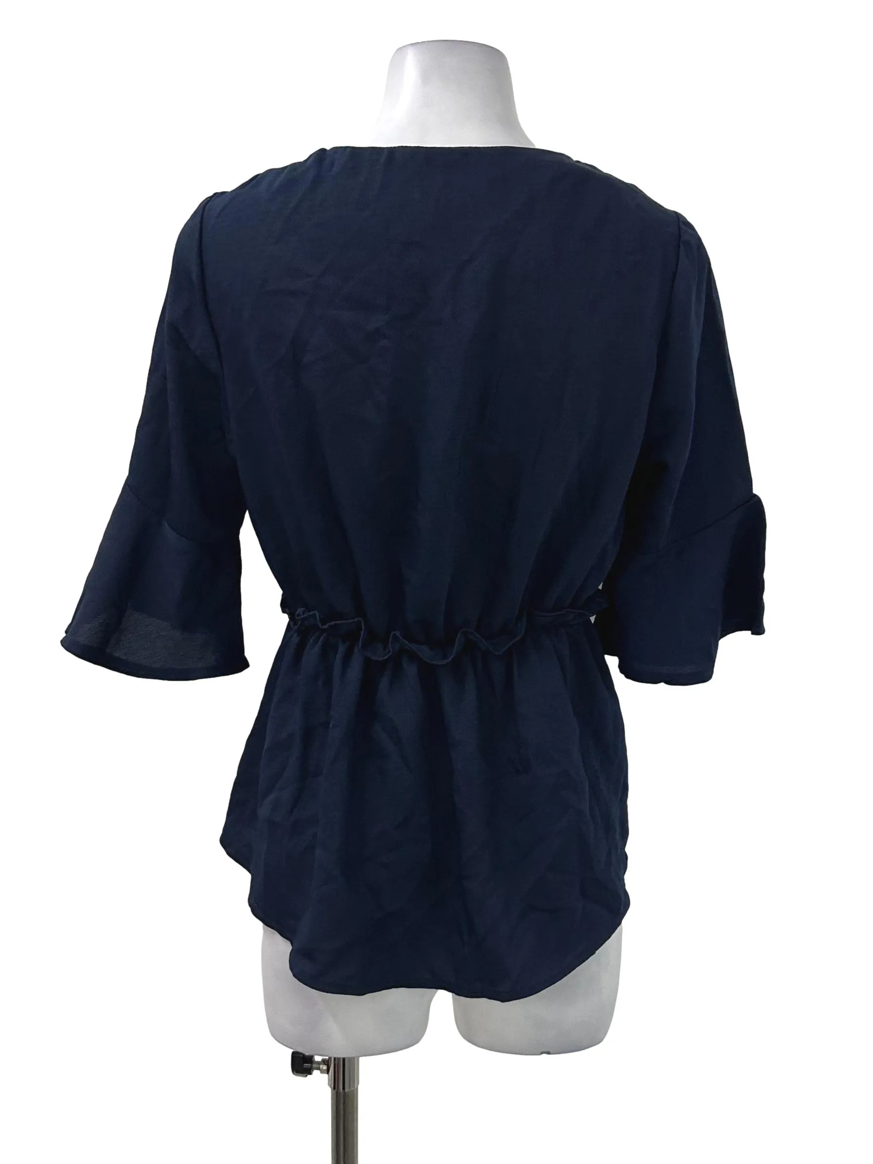 Navy V Peplum Top