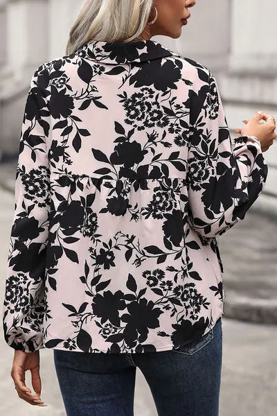 Nella Printed Tie Neck Balloon Sleeve Blouse