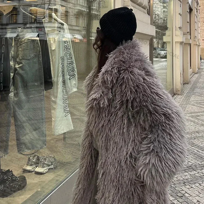 Neo Mint Extra Long Luxury Lamb Fur Teddy Coat Women  Winter Ladies Mob Wife Style Oversized Chunky Faux Fur Jacket Overcoat