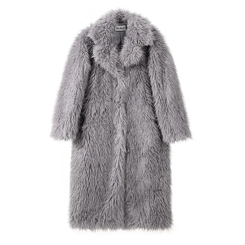 Neo Mint Extra Long Luxury Lamb Fur Teddy Coat Women  Winter Ladies Mob Wife Style Oversized Chunky Faux Fur Jacket Overcoat