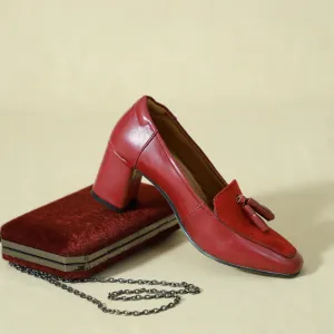 NICHE Women INLove Burgandy Block Heel Tassel Loafers