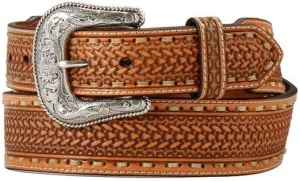 Nocona Men's Belt with Brown Basket Weave Body and Rawhide Lace