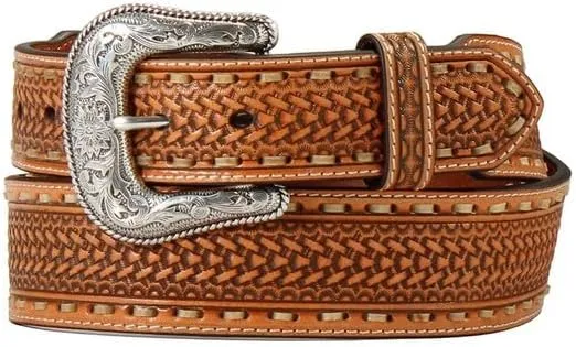 Nocona Men's Belt with Brown Basket Weave Body and Rawhide Lace