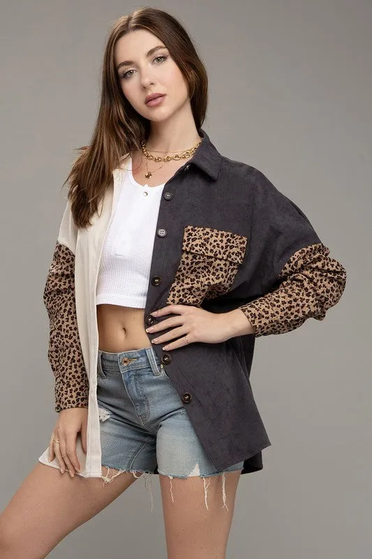Nuvi Apparel Color block corduroy shacket