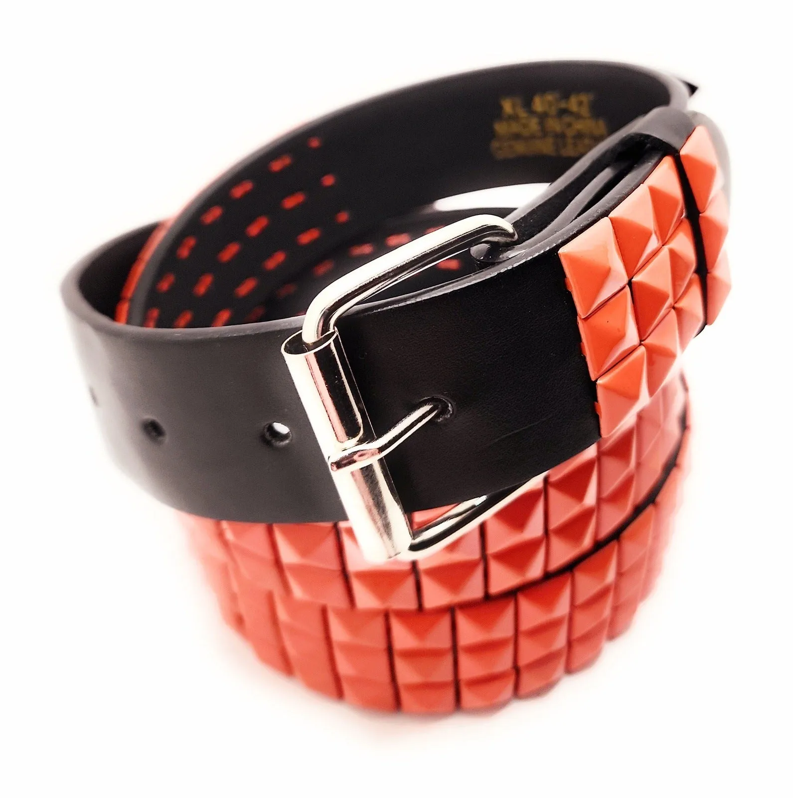 Orange Pyramid Studded Leather Belt Punk