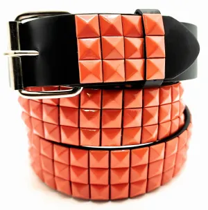 Orange Pyramid Studded Leather Belt Punk