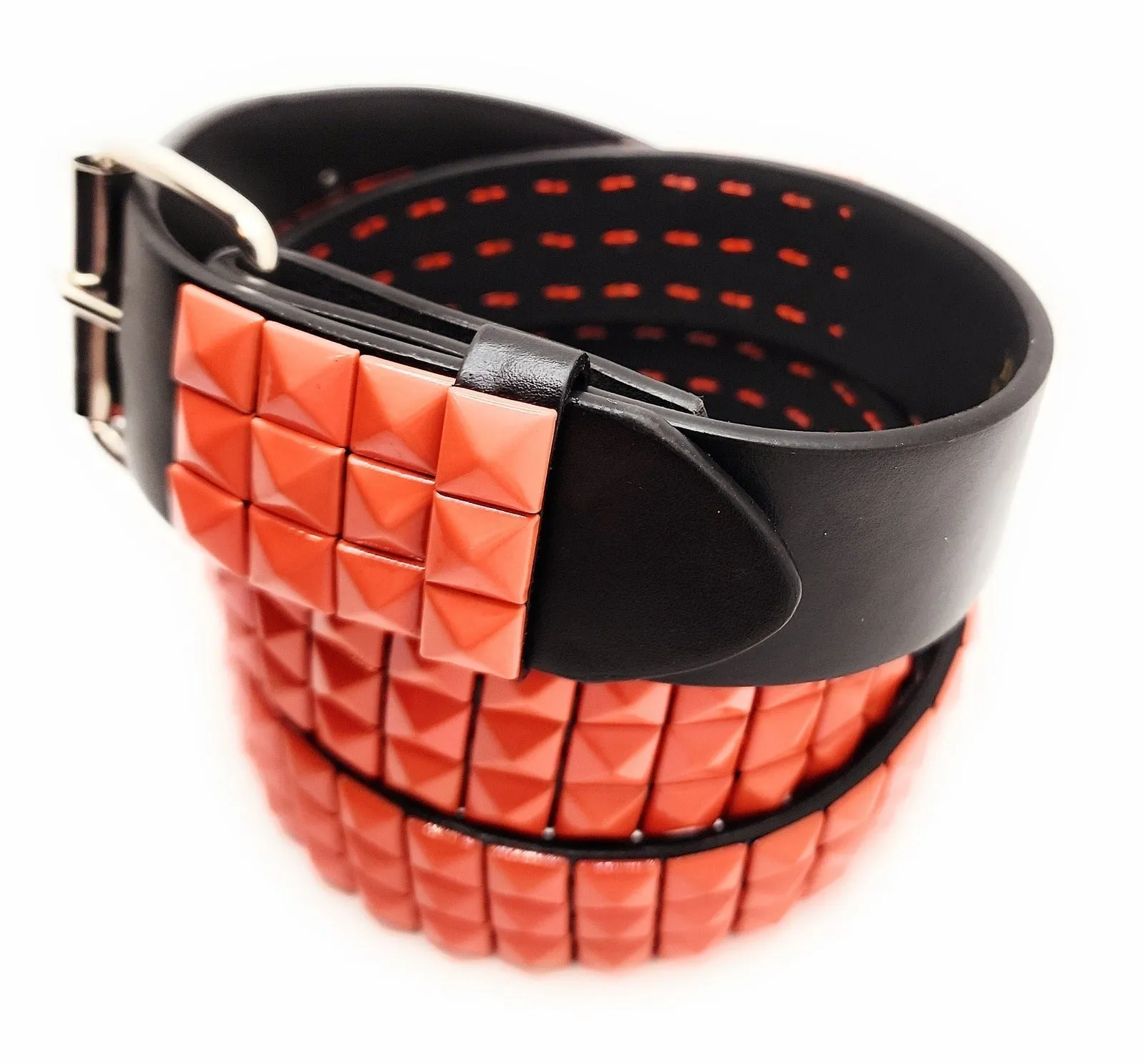 Orange Pyramid Studded Leather Belt Punk